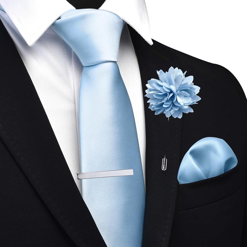 Branduce 3.15"（8cm） Mens Tie and Lapel Pin Solid Necktie Handkerchief Tie Clip Set for Men - Image 2